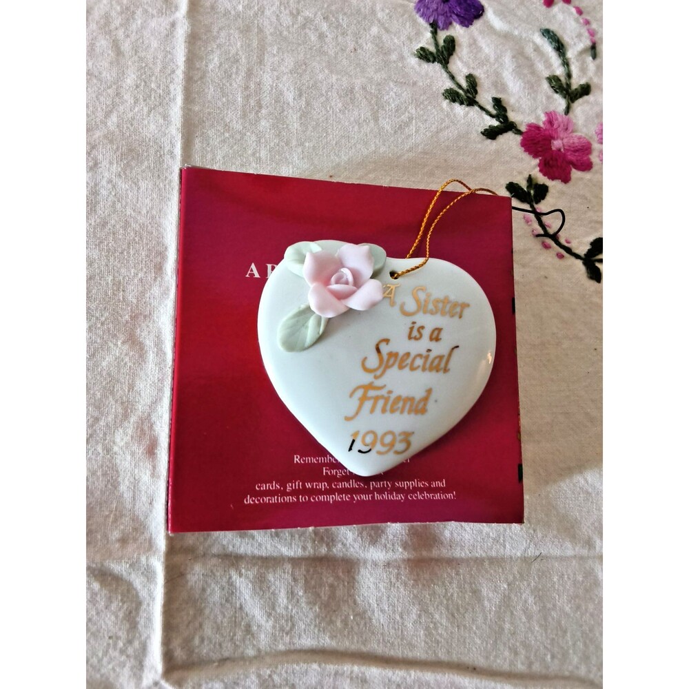American Greetings 1993 "A Rose for Sister" Christmas Ornament Heart Vintage